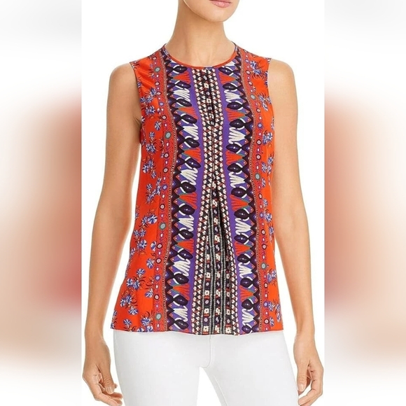 Kobi Halperin Tops - Kobi Halperin Orange Floral Sleeveless Silk Blouse, Women's Large